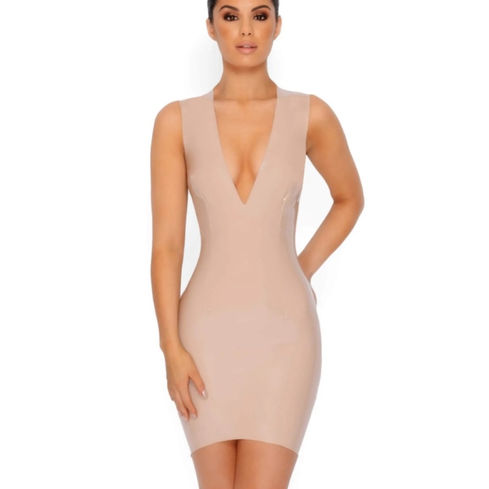 Oh Polly Trust In V Nude Vinyl Mini Dress UK8/US4